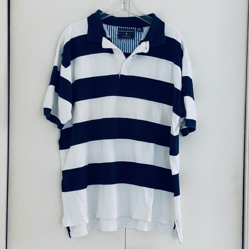 Chesterfield Worldwide I Navy Blue & White Short Sleeve Rugby Polo Shirt